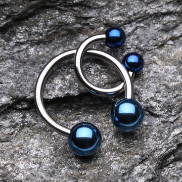 Detail View 1 of Colorline PVD Ball Ends Steel Horseshoe Circular Barbell-Blue